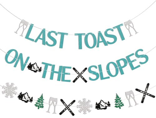 Last Toast on the Piste Banner - Winter Ski Themed Bachelorette Party Dekorationen, Apres Ski Bachelorette Brautparty Dekorationen Blau Glitzer