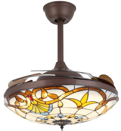 Ventilador de techo con luces, ventilador de techo retráctil estilo Tiffany de 42 pulgadas con iluminación y control remoto, ventilador de techo regulable para dormitorio, sala de estar interior