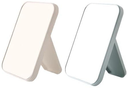 CPRNQY Lot de 2 petits miroirs de voyage, sur pied, petits, sur pied, pour surface de travail, miroir de maquillage portable pliable mais debout à 90 °. Miroir de maquillage (riz blanc + bleu ciel)