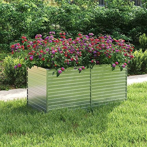 Myheimly Garten Hochbeet Pflanzkasten Pflanzbeet Gemüsebeet Blumenbeet Blumenkasten Frühbeet Gartenbeet Blumenkübel Pflanzkübel Verzinkter Stahl Silbern 160 x 80 x 77 cm