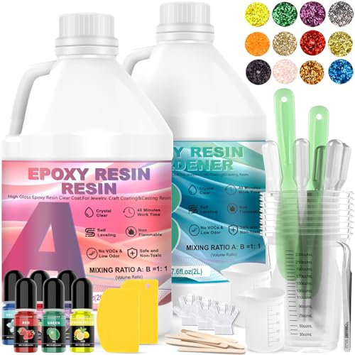 MWZEAUL 135oz/4L Epoxidharz Set, Klares Selbstnivellierendes Epoxy Resin mit Harz Gießen Zubehör, 1:1 Mischung Epoxidharz mit Härter Anfänger für Holz Wohnkultur Formen Schmuck Handwerk