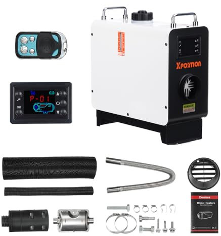 XDOVET Diesel-Heizung 8.3KW, All-in-One tragbare Schwarze Diesel-Luft-Heizung 12V/24V, Fernbedienung und LCD-Panel-Steuerung für Auto, LKW, Wohnmobil, Innenraumheizung