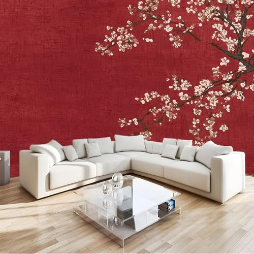 IHFMPFKJ Papier Peint Photo Mural, Papier Peint Photo 3D Non tissé de Style Chinois, Papier Peint Rouge foncé pour canapé, Salon, TV, 250 x 175 cm