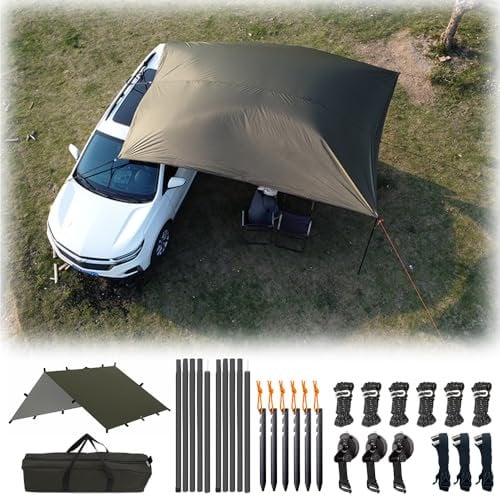 3 x 4 m Auto-Markise, Camping, SUV, Sonnenschutz, wasserdicht, universal, UV-Schutz, für Van, Wohnmobil, Wohnwagen, LKW, Fahrzeug