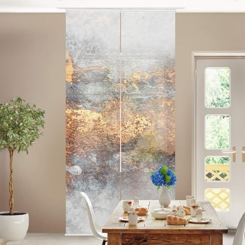 micasia Schiebegardine halbtransparent 60er Paneel Klett Muster Textil lichtdurchlässig - Motiv Abstrakt Flächenvorhang grau Wohnzimmer Schlafzimmer 2561 (120x250 cm - 2er Set)
