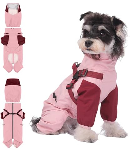 PETCUTE Hunde Regenmantel,Wasserdichter Hunde-Regenjacke mit Integriertem Geschirr,Abnehmbare Kapuze,Leicht, Doppellagig,4-Beine Haustier Poncho für kleine Mittelgroße und große Hund und Welpen,L