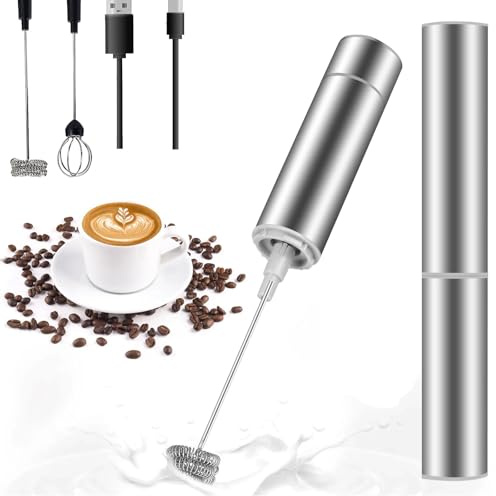 Mousseur à Lait Électrique,Fouet Électrique,USB Inoxydable Mousseur Lait Rechargeable avec 3 Remplacement Têtes,Fouet Électrique pour Café,Latte,Cappuccino,Matcha