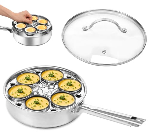 Egg Poacher Pan with 6 Cup, Stainless Steel Poached Egg Cooker, 2 in 1 Induction Cooktop Eggs Poachers Cookware Set
