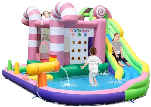 Maxmass Kids Bounce House, Children Water with Slide, Climbing Wall, Water Cannon, Splashing Pool, Outdoor Inflatable Bouncy Castle Blow up House for 3-10 Years Old