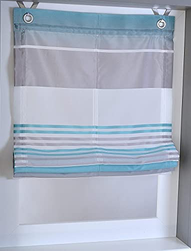 Raffrollo Ösenrollo Jamaica Querstreifen Farben türkis Breite 120 x Höhe 130 cm