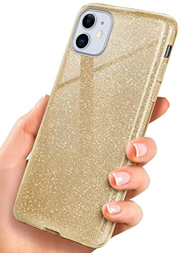 ONEFLOW Glitter Case für iPhone 11 Glitzer Handyhülle mit Kameraschutz, Stylische Hülle Glitzernd, Dünne TPU Schutzhülle für Damen, Glitzerhülle Qi kompatibel, Gold