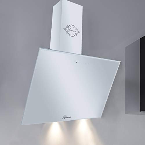 Gurari Dunstabzugshaube 80cm kopffrei GCH D 286 WH.8 Weiß Glas| Wandhaube Umluft/Abluft | Abzugshaube 1000m³/h mit Fernbedienung (EEK A) | Randabsaugung, TouchControl, Timer