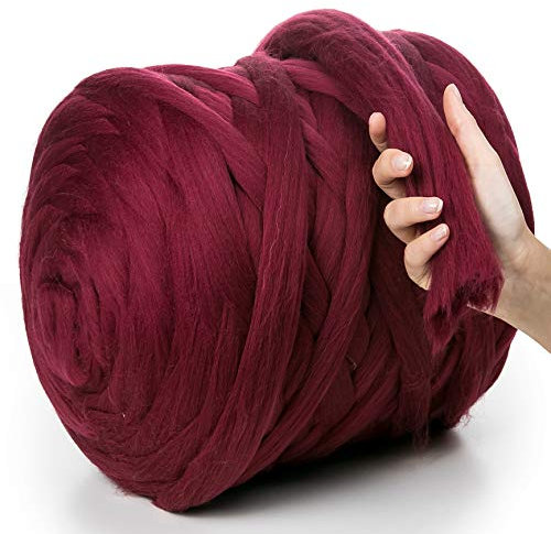 MeriWoolArt® 100% XXL Merino Wolle Garn 4-5cm Dicke Wolle Garn, Filzwolle Trockenfilzen Nassfilzen, DIY Wolle Garn Decke, Decke Baby Wolle, Arm Stricken Decke Garn Burgunderrot, 4,6Kg