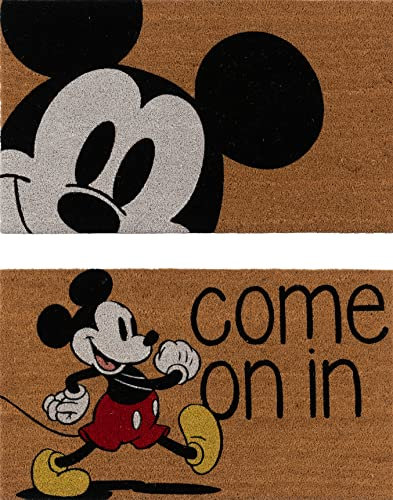 Gertmenian 47534 Disney Mickey Mouse Fußmatte, Retro, klassisch, Eingangsbereich, Kokosfaser, Teppich, 2 Stück, 20 x 34 cm, Braun Mickey Brown Come On in