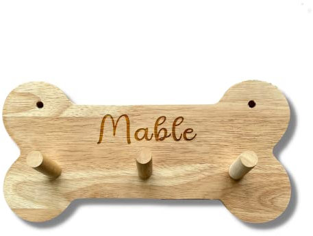 Personalised Name Dog Lead Wood Bone Shaped Wall Mounted 3 x Pegs