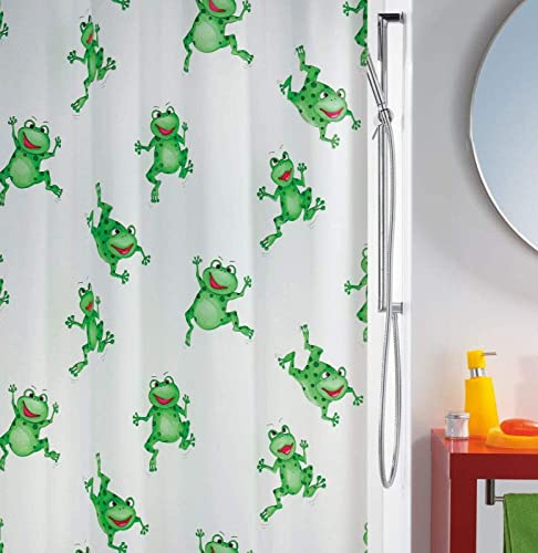 Grenouille Rideau Douche, Grenouille Rideau de Bain 100% Polyester Tissu Rideau de Douche Anti Moisissure Imperméable pour Salle de Bain ou Baignoire, 12 Crochets, 180x180 cm