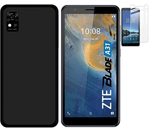 TODOBARATO 24HORAS Funda Compatible con ZTE Blade A31 4G Negra TPU Lisa Silicona Gel + Protector Cristal Templado 9H