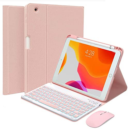 QYiiD Tastiera Caso per iPad Mini 5 2019 (5a generazione) / iPad Mini 4 2015, Tastiera senza fili magnetica per iPad Mini 5/4/3/2/1, Staccabile 7 Colori Luce Tastiera e Mouse, Rosa