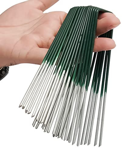 50 Pack Tent pegs Galvanised Metal Ground Pegs Half Stoving Varnish Green Artificial Grass Pins for Securing Fake Grass, Astro Turf, Weed Membrane, Garden Netting