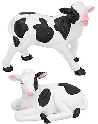 JYCRA 2 ST Söta Kor Staty, Kreativ Harts Ko Trädgårdsfigurer Rolig Konst Skulptur för Vardagsrum Sovrum Uteplats Trädgård Utomhusdekoration(Ett par medelstora kor)