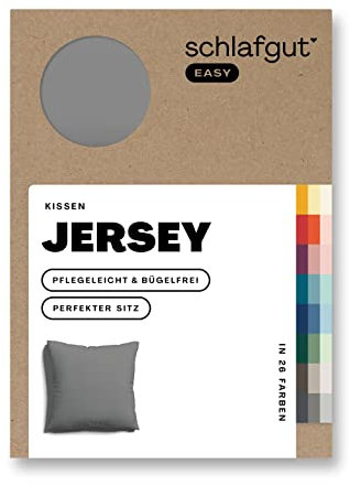 Schlafgut Easy Jersey Kissenbezug 80x80 cm Grey Mid mit 100% Baumwolle, superweicher & atmungsaktiver Kopfkissenbezug