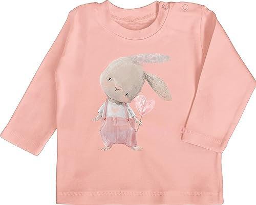 Baby Langarmshirt - Süßer Hase Mädchen mit Name personalisiert I Häschen I Rabbit I Langohr I Süße Hasen - 3/6 Monate - Babyrosa - Oster Babykleidung personalisiertes Baby-Geschenk hasenmotiv