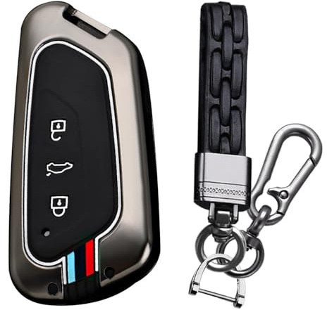 KUNIO Schlüsselhülle Passt für VW Golf 8 GTE GTI ID.3 ID.4 GTX Passt für Seat Leon MK4 Cupra Formentor Passt für Skoda Octavia Enyaq Schutzhülle Metall Schlüsselcover Schlüsselanhänger A Schwarz