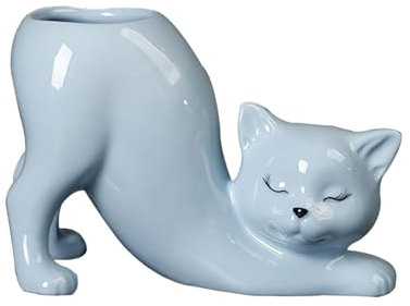 Leefasy Pot de fleurs en forme de chat de dessin animé - Pot de fleurs en céramique pour terrasse, maison, salon, jardin - Bleu