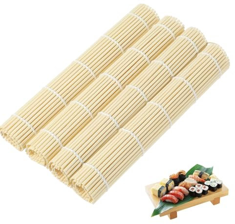 DNSHAN 4 Stück Sushi Matte, Bambusmatte für Sushi, Sushi Roller, DIY Bambusmatte, Anfänger Starterset Sushi Kit für Kitchens/Japanese Restaurants/Picknick Und Sushilovers
