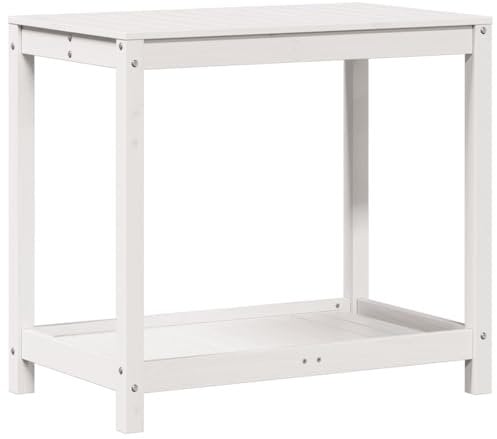vidaXL Pflanztisch, Gärtnertisch mit Ablage, Blumentisch für Garten Balkon Terrasse, Gartentisch Arbeitstisch, Weiß 82,5x50x75cm Massivholz Kiefer