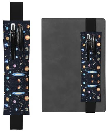 The Solar Family Adjustable Leather Pen Holder Notebook Journals Calendars Tablet Case - Elastic Band Bookmark and Pencil Holder