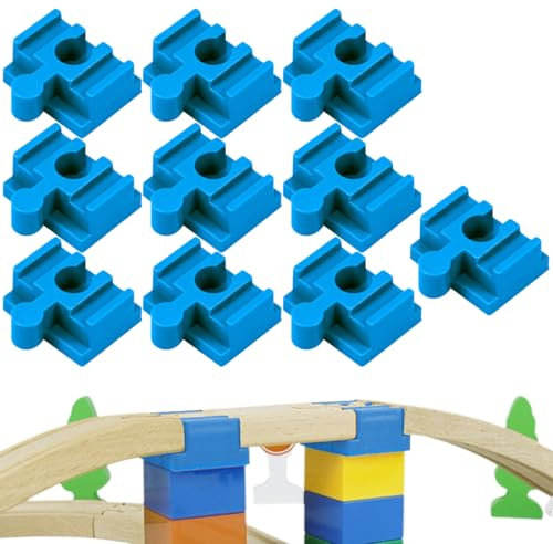 GXGM 10-Teiliges Set Track Connectors Für Brio Duplo Systemverbinder, 4 * 3.2 * 1.12Cm Kompatibler Adapter Gleisverbinder, Universell Kombiniert Beide Systeme Miteinander, Schienenverbinder(Blau,F)