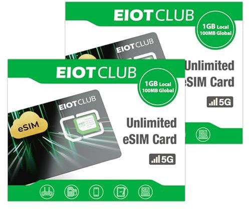 EIOTCLUB Physische eSIM-Karte für Android – Macht Android-Smartphones eSIM-fähig, Unbegrenzte eSIM-Profil-Downloads, Daten-Roaming in Europa, UK, USA & 200+ Ländern, 2er-Pack