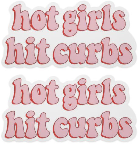 Mabor Funny Bumper Sticker, Hot Girls Hit Curbs Car Stickers for Women Girls, 2Pcs Vinyl Waterproof Pink Car Decals for Trucks Skateboard Automotive Window Laptop Suitcase