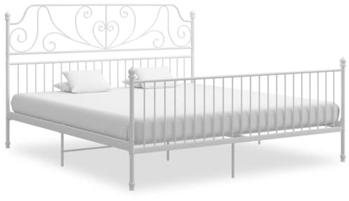 Myheimly Bettgestell Metallbett Schlafzimmer Bett Doppelbett Schlafzimmermöbel Bettrahmen Lattenrost Pulverbeschichtetes Metall Bettgestell Weiß,200 x 200 cm