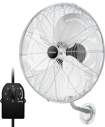 COSTWAY Ventilatore da Parete Girevole a 3 Velocità, Industriale e Silenzioso ad Alta Velocità con Pale in Alluminio, Potenza 120W, Diametro 51 cm (Argento)
