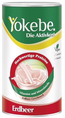 Yokebe - Die Aktivkost - Erdbeer - Mahlzeitersatz zur Gewichtsabnahme - glutenfrei, laktosefrei und vegetarisch - Diät-Drink mit Proteinen - 500 g = 12 Portionen