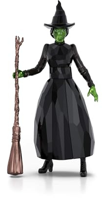Swarovski Wicked Elphaba Thropp, Kristallfigur aus dem Film Wicked mit dem Charakteristischen Schwarzen Outfit, der Grünen Haut, ihrem Besen und 444 Facetten, Größe: 14 x 3.7 x 7.3 cm