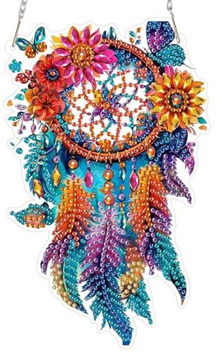 MAXBYE Diamond Painting Art Hanging Pendant Kits Adults, Colorful Dreamcatcher Crystal Ornaments with Chain, DIY Gem Special Shaped Hanging Pendants Art Craft Decoration for Home Wall & Window 20x20cm