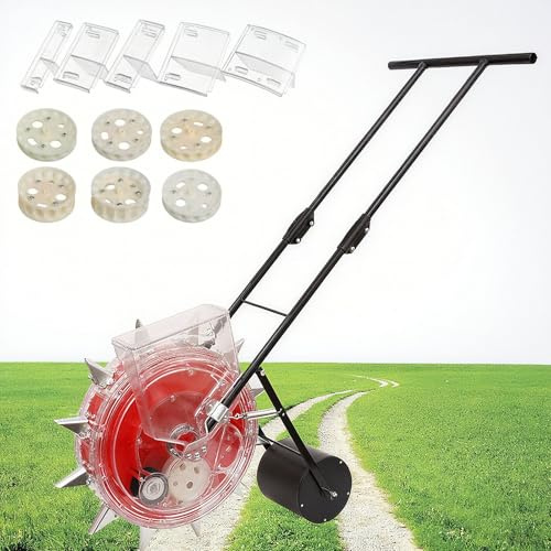 Aredwhiterui Handgeschobener Garten-Sägerät - 12 Düsen Hand-Pflanzgerät für Mais, Sojabohnen, Erdnüsse | 6 Säscheiben für Saatgut 3-15mm | Präzises Säen mit Tiefen- & Abstandskontrolle