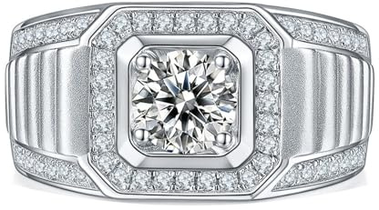 Calefee Ehering Weissgold Herren 18 Karat, Ring Breit mit Labor Diamant 1 karat Größe 70 (22.3), Hochzeit Ringe Echtschmuck