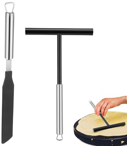 SHENLIU 2PCS Crepe Spreader and Spatula Kit, 8inch T-Shaped Batter Spreader 13.4 Inch Crepe Maker Spatula Turner Stainless Steel Pancake Tool for Any Size Pan