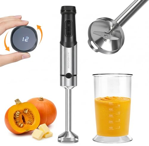 Stabmixer 1200W, Leistungsstarker Pürierstab aus Edelstahl mit 12 Geschwindigkeitsstufen & Turbofunktion – Ideal für heiße Suppen, Soße & Smoothie Maker, Platzsparend & spülmaschinenfest