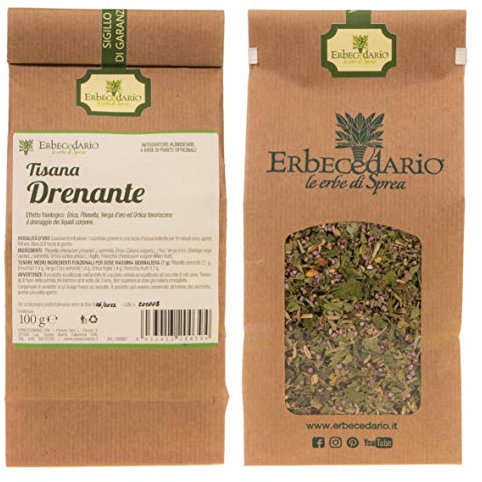 Erbecedario Tisana Drenante con Pilosella e Ortica, Infuso Diuretico effetto Detox, Tisane drenanti efficaci contro la Ritenzione idrica, Elimina i Liquidi in eccesso, Tisana fredda 1 Sacchetto 100g