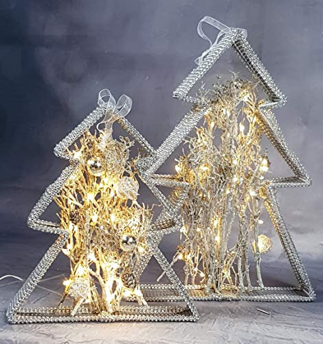 Deko-Drahttannenbaum mit Rattan und Perlen 30 warmweiße LED Höhe 31 cm mit Timerfunktion 6/18 h