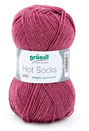 Gründl Hot Socks Laine unie 4 brins, 50 g pour chaussettes à tricoter et crochet, différentes couleurs au choix (63 - vino)