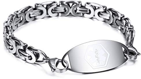 MOWOM Medical Alert Armband Benutzerdefinierte Gravierte Identifizierung Allergie Leben Medic Name ID für Männer Frauen Edelstahl Gliederkette (Stil 04, 203.2 Millimeter)