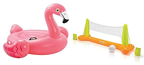 Intex-57558NP Chevaucher, 57558NP, Rose, 142 x 137 x 97 cm & Jeu de Volley Flottant 2,39x64x91cm