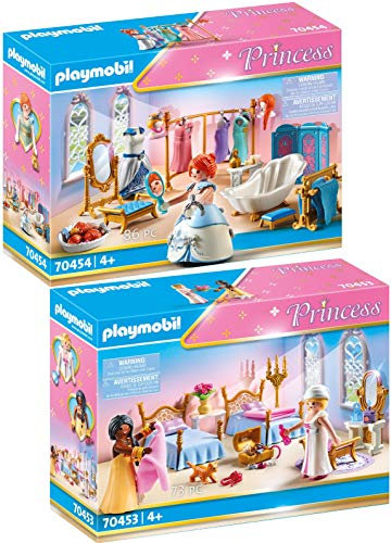 Playmobil® Princess Lot de 2 Articles 70453 70454 Chambre de Princesse avec Coiffeuse + Salle de Bain Royale avec Dressing