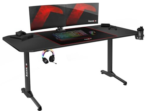 huzaro Hero 4.7 | Schreibtisch Gaming Tisch Computertisch Bürotisch | Homeoffice Arbeitszimmer Büro Gamer | Grosse XXL Carbon Tischplatte | Kabelorganisator | Inklusive Mauspad | 160 x 75 cm | Schwarz